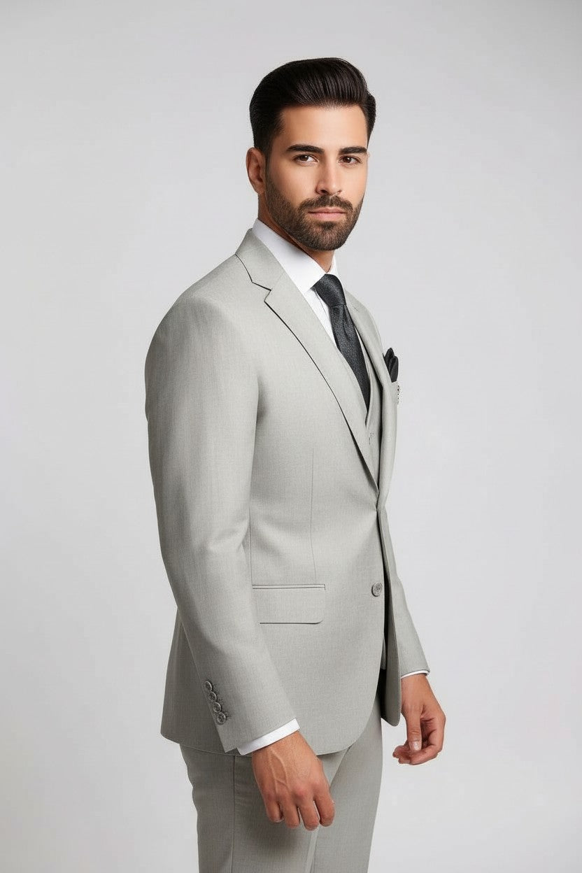 Men’s Light Sand Grey 3-Piece Suit – Modern Fit Formal Wear
