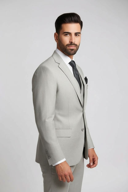 Men’s Light Sand Grey 3-Piece Suit – Modern Fit Formal Wear