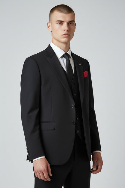 Men’s Classic Black 3-Piece Suit – Modern Fit Formal Wear