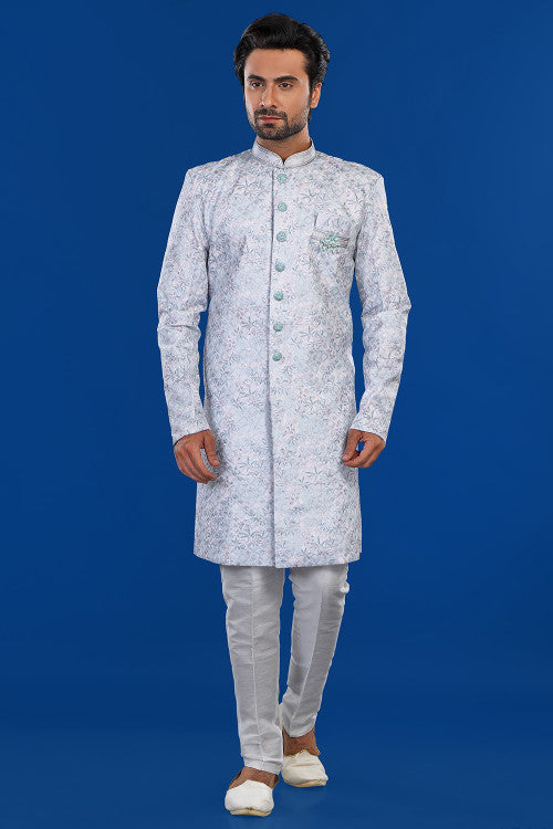 Silk Light Purple Embroidered Indo-Western Men's Sherwani