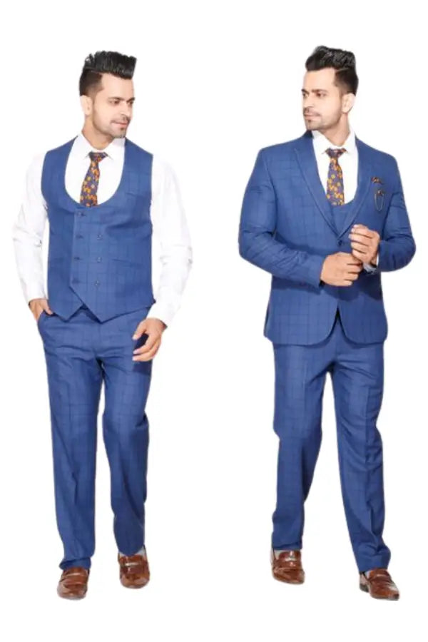 Fabmark 3pc Blue Check Suit