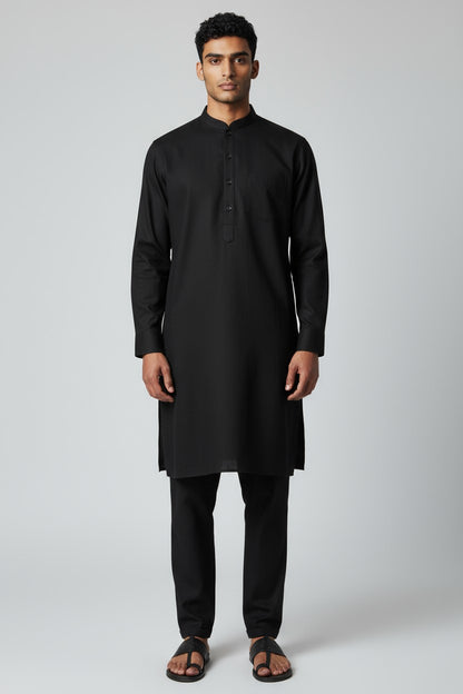 Black Kurta Pajama for Men – Classic Solid Cotton Festive Outfit