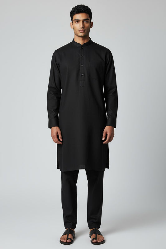 Black Kurta Pajama for Men – Classic Solid Cotton Festive Outfit