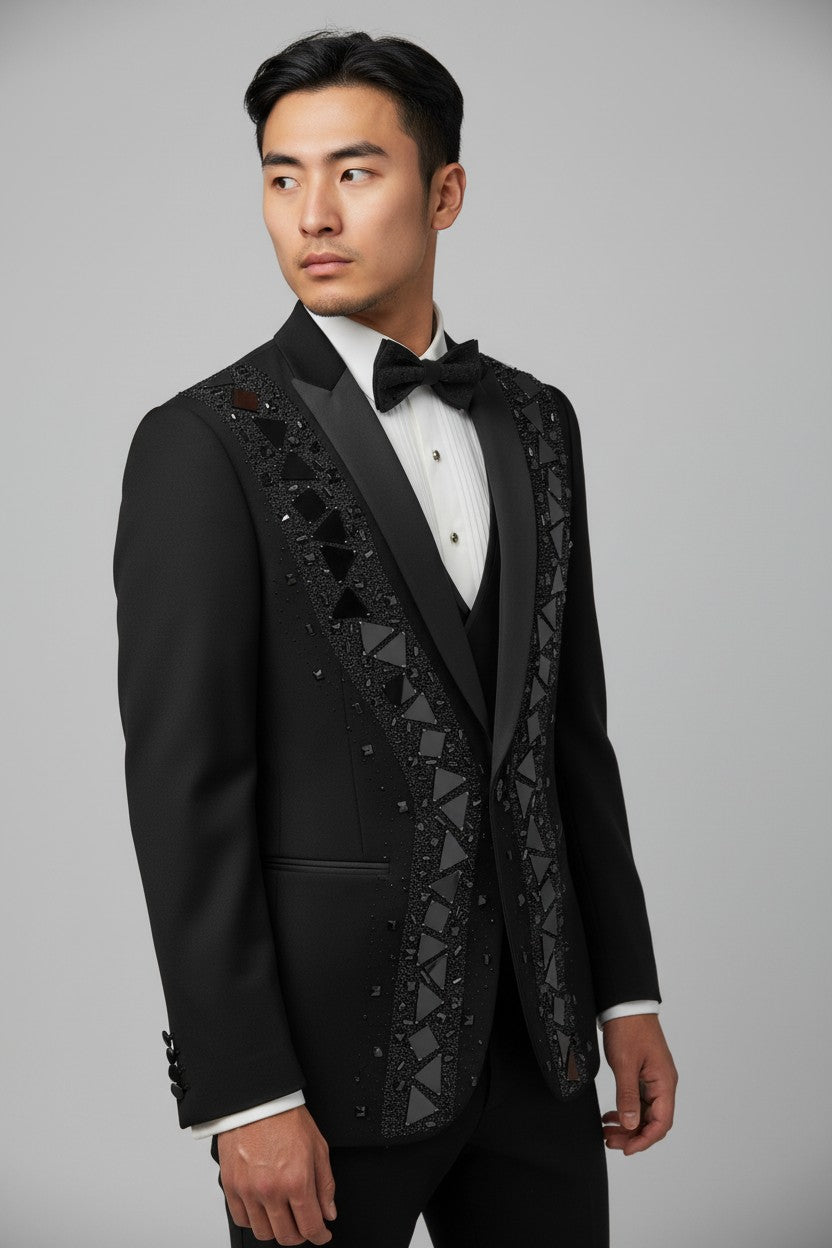 Black Luxury Mirror-Work Designer Tuxedo Set