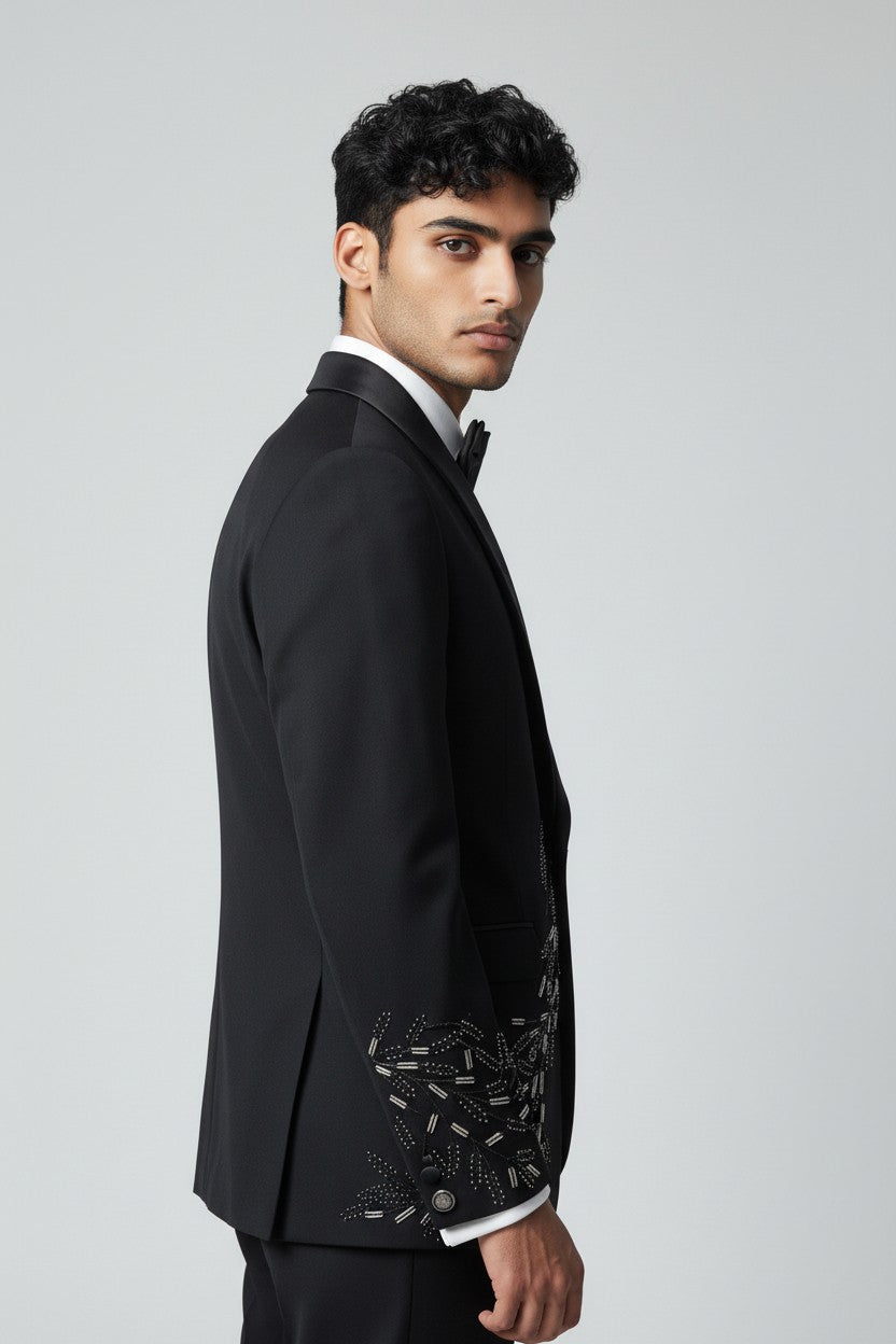 Black Luxury Asymmetric Embroidered Tuxedo Set