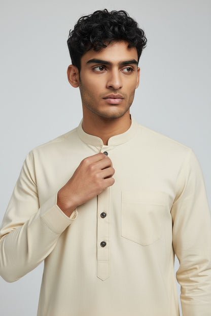 Cream Kurta Pajama for Men – Classic Solid Cotton Ethnic Set