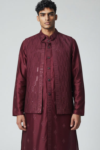 Maroon 3-Piece Kurta Set – Embroidered Festive Ensemble