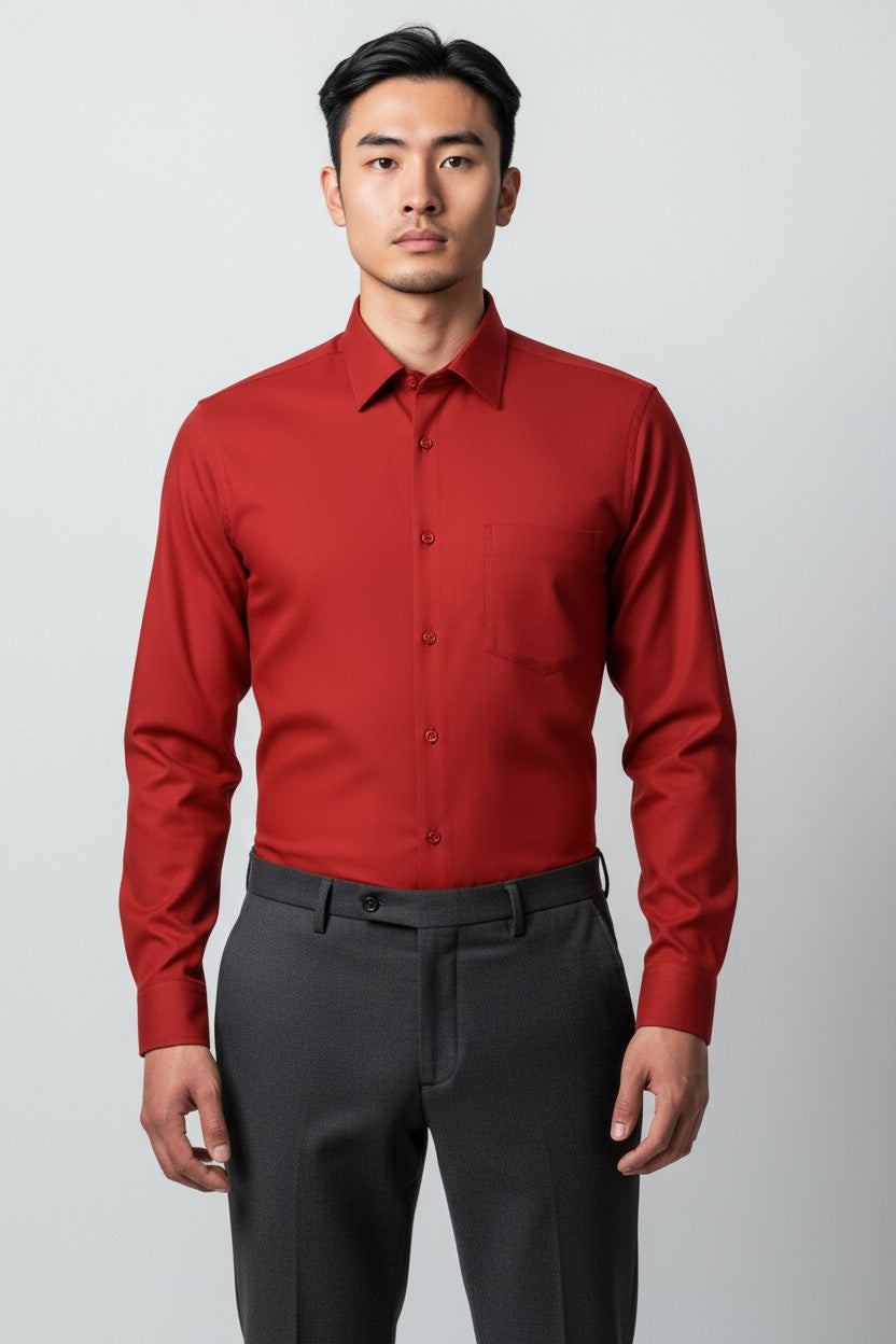 Men’s Classic Red Dress Shirt – Slim Fit Formal Wear