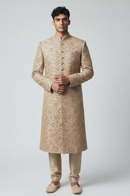 Blush Pink Embroidered Sherwani for Men – Elegant Handcrafted Wedding Wear