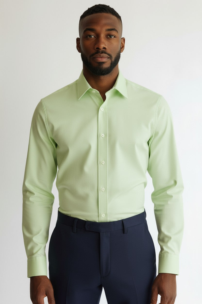 Men’s Pista Green Dress Shirt – Slim Fit Formal Shirt