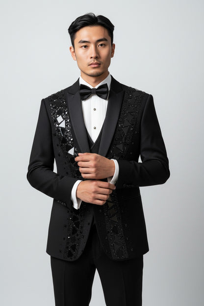 Black Luxury Mirror-Work Designer Tuxedo Set