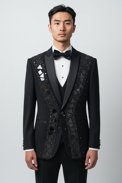 Black Luxury Mirror-Work Designer Tuxedo Set