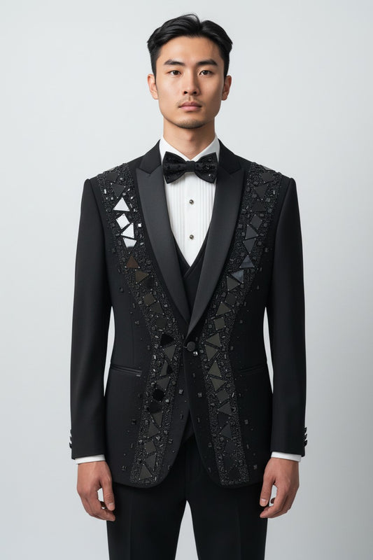 Black Luxury Mirror-Work Designer Tuxedo Set