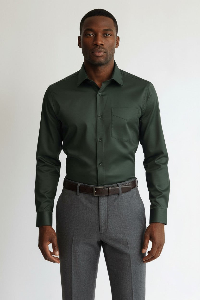 Forest Green Dress Shirt for Men – Slim Fit Formal Cotton Shirt
