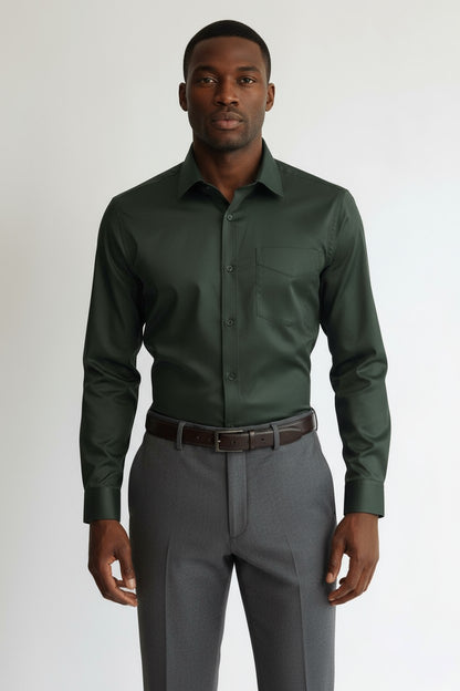 Forest Green Dress Shirt for Men – Slim Fit Formal Cotton Shirt
