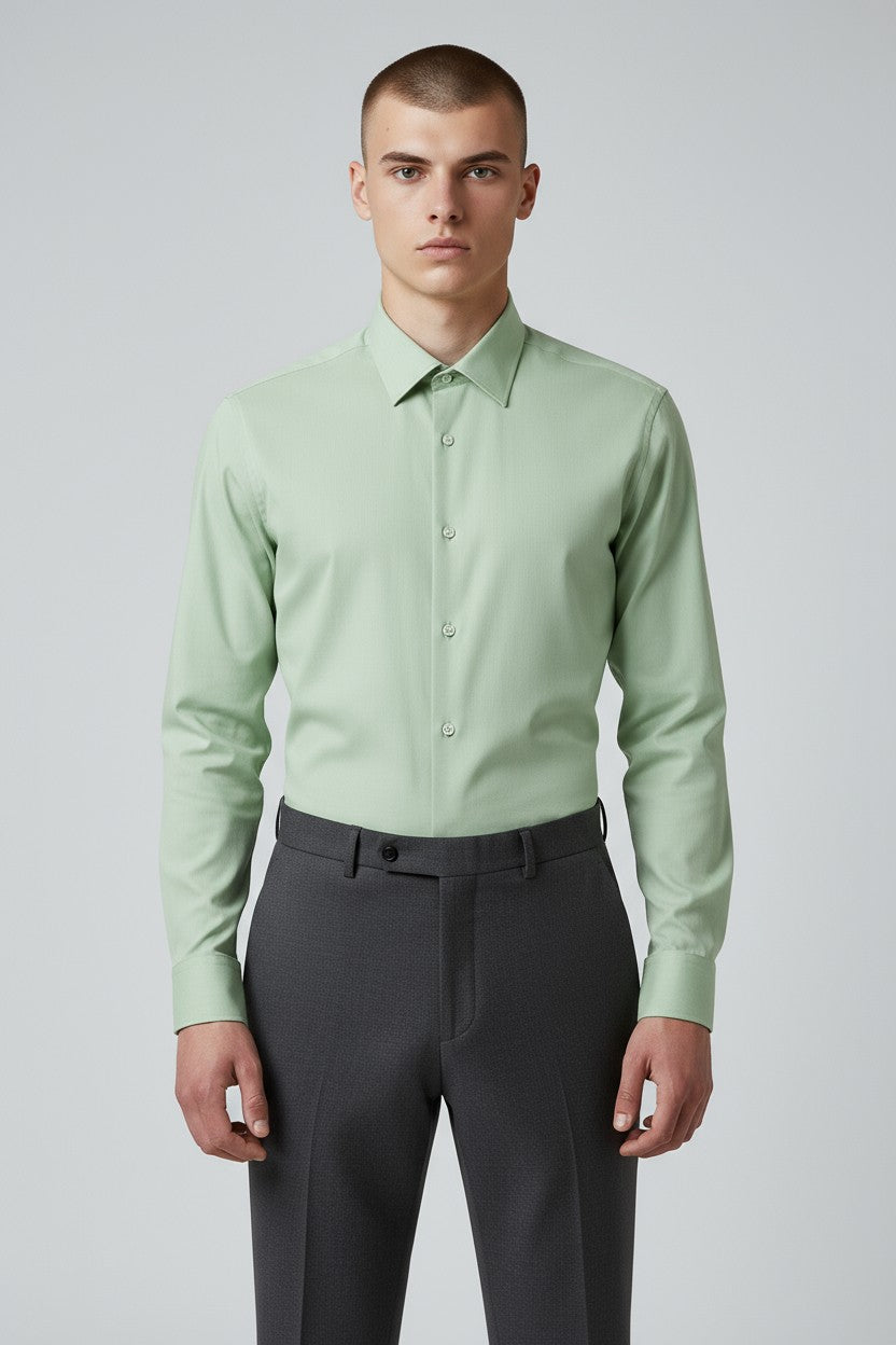 Men’s Classic Green Dress Shirt – Slim Fit Formal Cotton Shirt