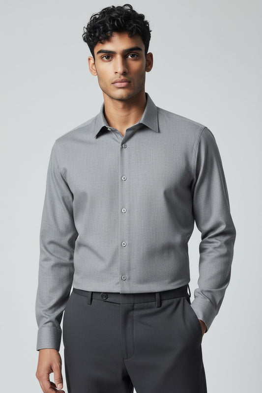 Men’s Grey Dress Shirt – Slim Fit Formal Office Shirt