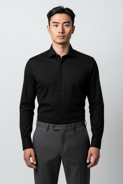 Men’s Black Textured Dress Shirt – Slim Fit Formal Cotton Shirt