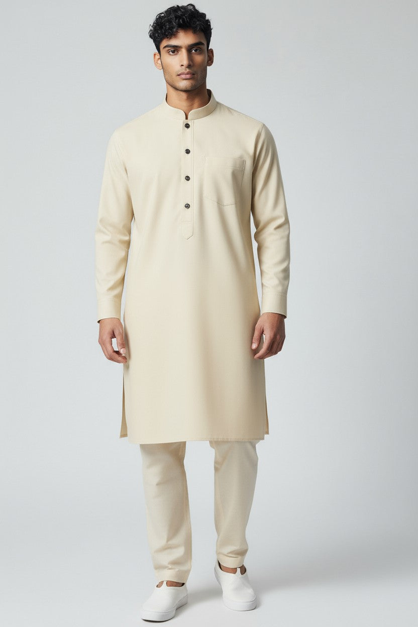 Cream Kurta Pajama for Men – Classic Solid Cotton Ethnic Set