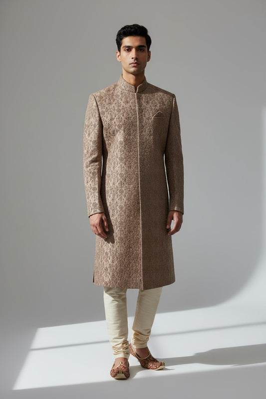 Mauve Embroidered Sherwani for Men – Handcrafted Designer Wedding Wear