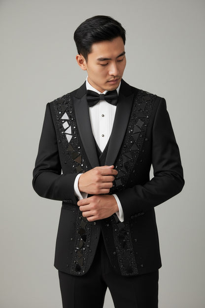 Black Luxury Mirror-Work Designer Tuxedo Set