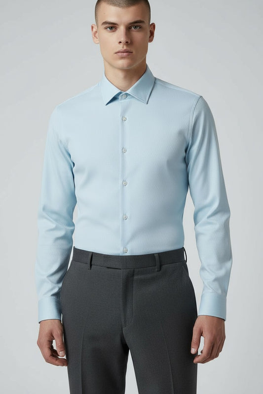 Men’s Light Blue Dress Shirt – Slim Fit Formal Cotton Shirt