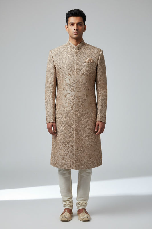 Blush Pink Embroidered Sherwani for Men – Handcrafted Wedding Ensemble