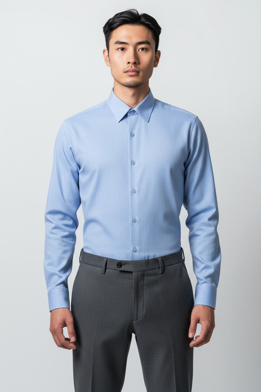Men’s Sky Blue Dress Shirt – Slim Fit Cotton Formal Shirt