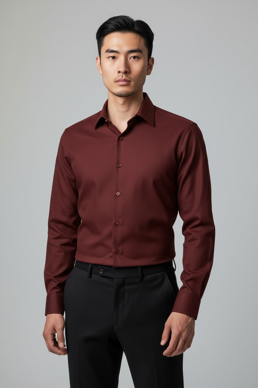 Men’s Wine Red Dress Shirt – Slim Fit Formal Cotton Shirt