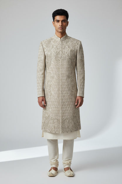 Champagne Gold Embroidered Sherwani for Men – Royal Wedding Outfit