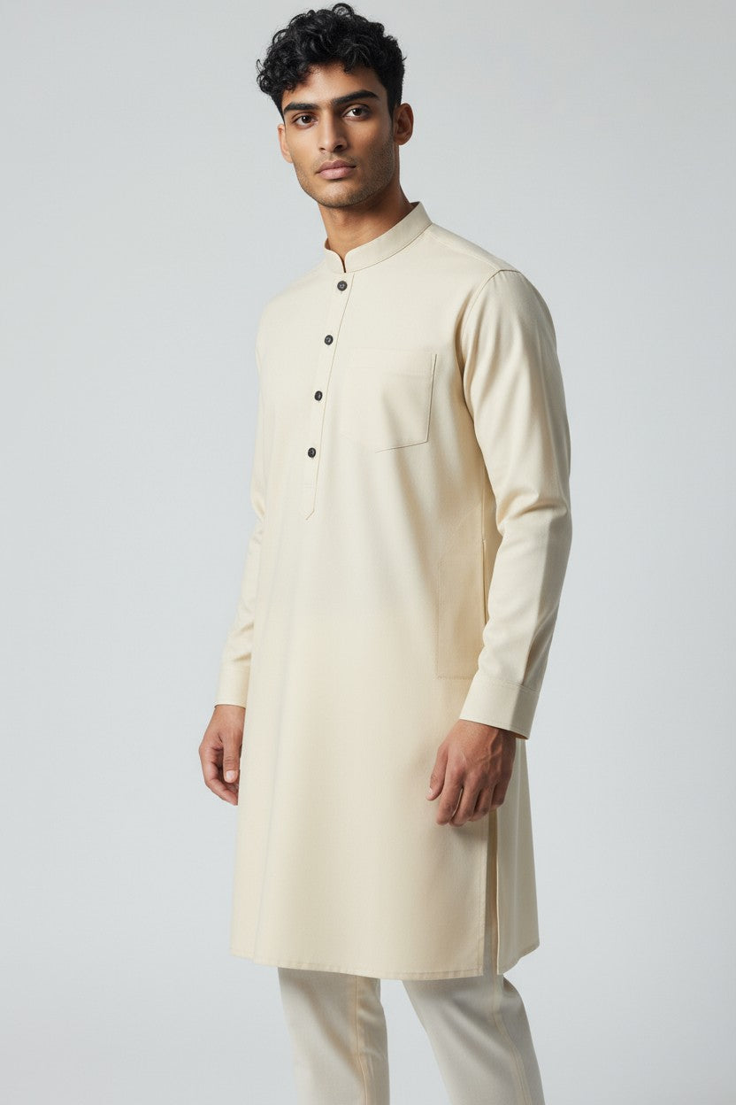 Cream Kurta Pajama for Men – Classic Solid Cotton Ethnic Set