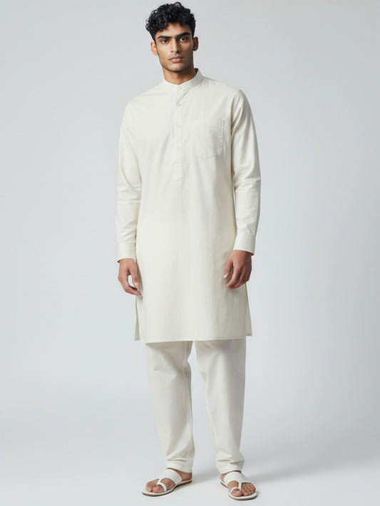 White Kurta Pajama for Men – Classic Solid Cotton Traditional Set