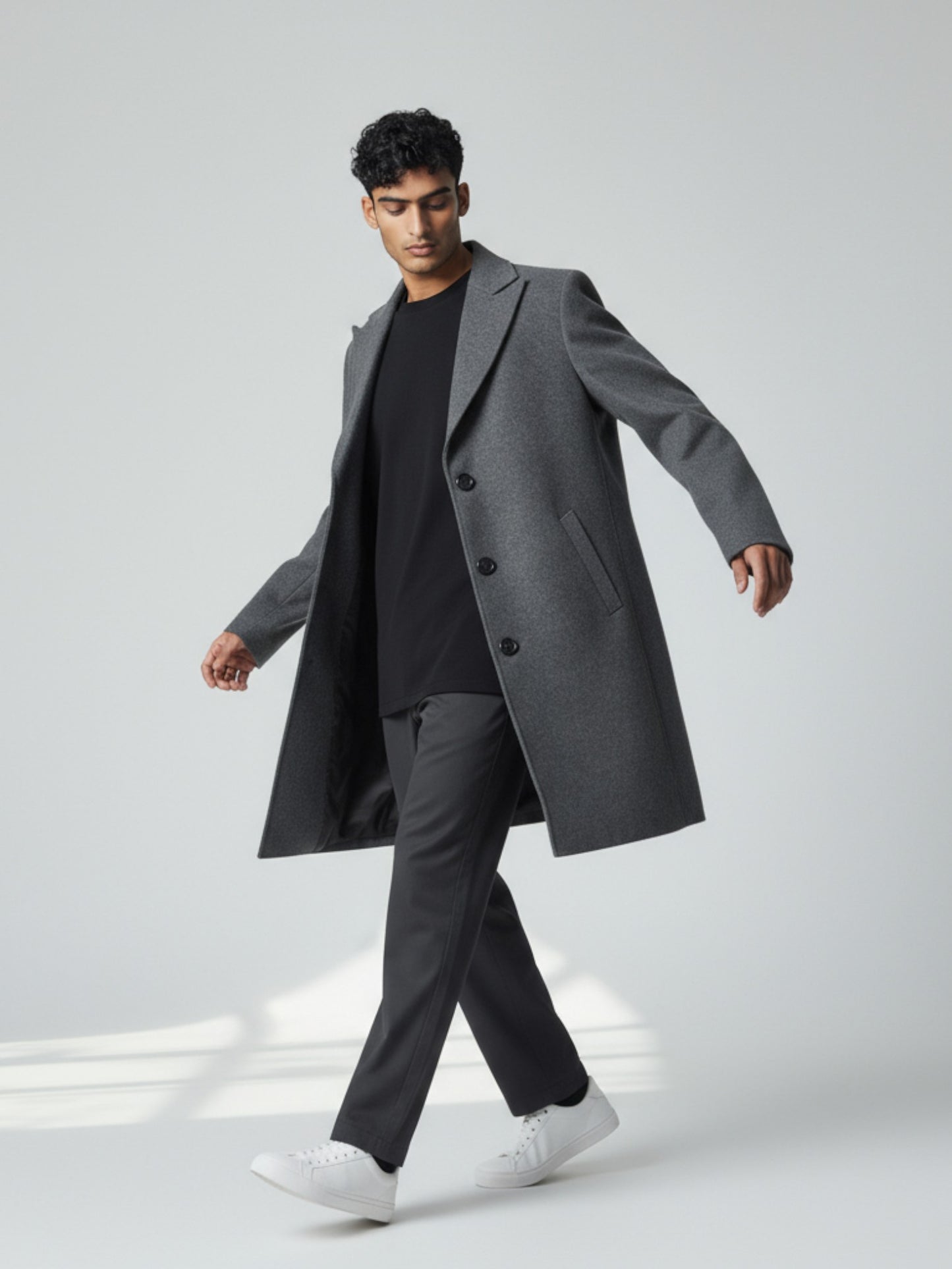 Men’s Charcoal Grey Wool Overcoat – Classic Single-Breasted Winter Coat for Formal & Casual Wear