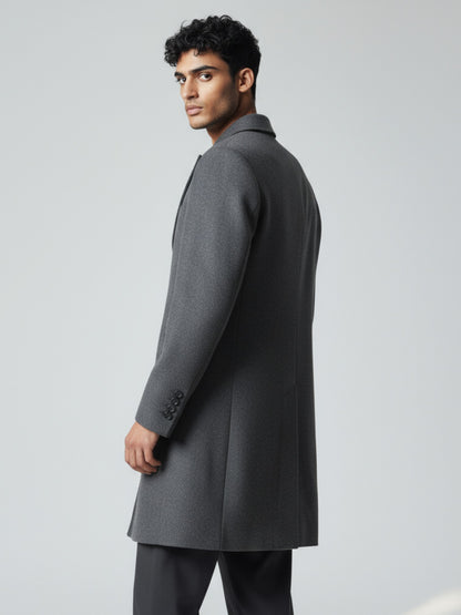 Men’s Charcoal Grey Wool Overcoat – Classic Single-Breasted Winter Coat for Formal & Casual Wear