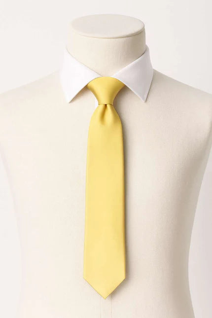 Men’s Solid Yellow Satin Tie – Soft Pastel Formalwear Accessory